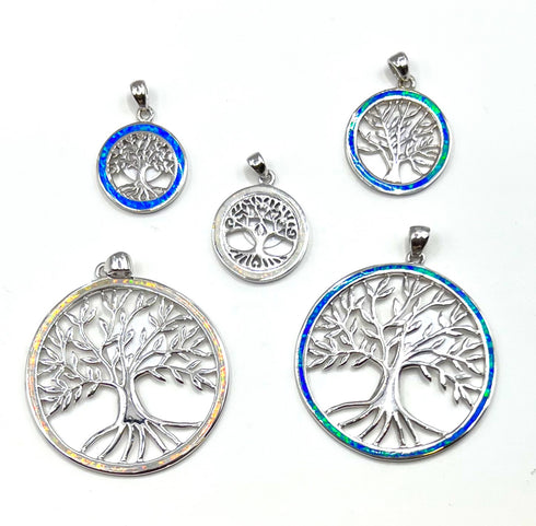 Sterling Silver with Opal Tree of Life Pendant